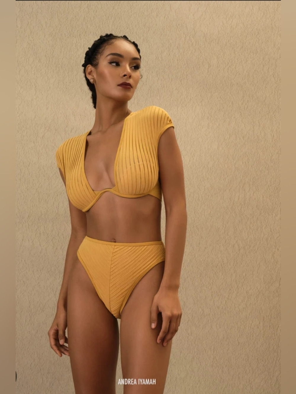 Andrea Iyamah PURA HIGH RISE BIKINI Set MUSTARD Small NWT